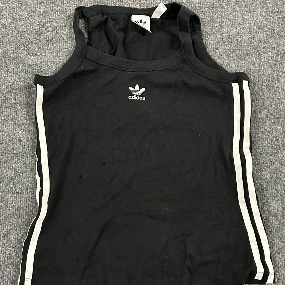 Adidas Tank Top Womens Size XS Black 3-Stripe Trefoil Logo Slim Fit Athletic Top